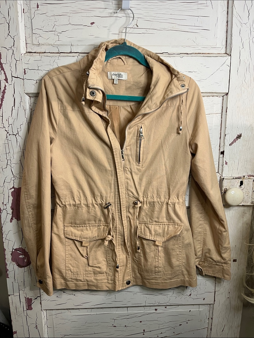 Charlotte Russe Cargo Safari Anorak Jacket with Drawstring Waist Sz Med Cotton